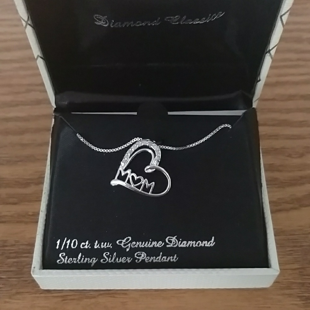 Diamond and Sterling Silver Mom Heart Pendant